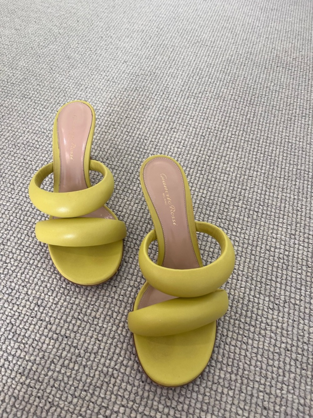 Gianvito Rossi Lemon Yellow Padded Double-Strap Slide Sandals